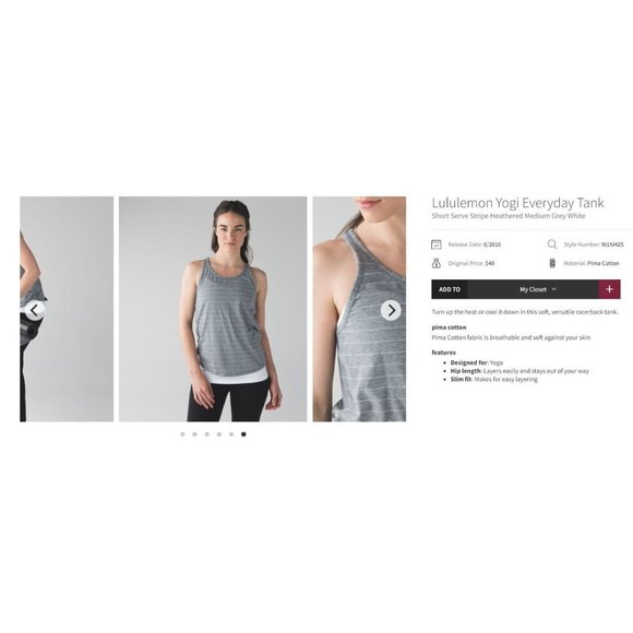 Lululemon Yogi Everyday Top Size 4 Short Serve Heathered Gray Striped Racerback - Picture 8 of 9